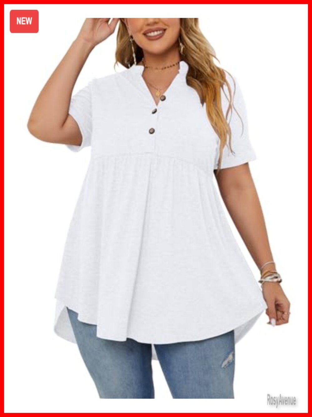 PLOKNRD Plus Size Short Sleeve Tunic Top Peplum Babydoll Henley